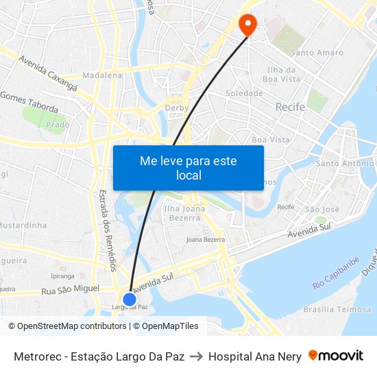 Metrorec - Estação Largo Da Paz to Hospital Ana Nery map