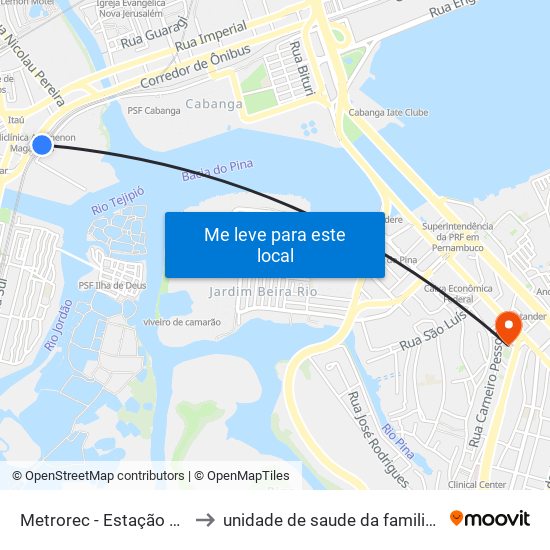 Metrorec - Estação Largo Da Paz to unidade de saude da familia joao rodrigues map