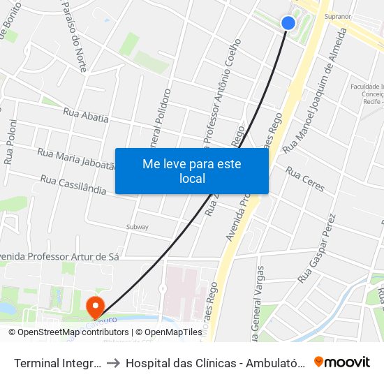 Terminal Integrado Cdu to Hospital das Clínicas - Ambulatório de Parkinson map