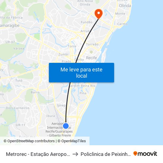 Metrorec - Estação Aeroporto to Policlinica de Peixinhos map