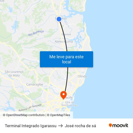 Terminal Integrado Igarassu to José rocha de sá map