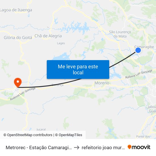 Metrorec - Estação Camaragibe to refeitorio joao murilo map