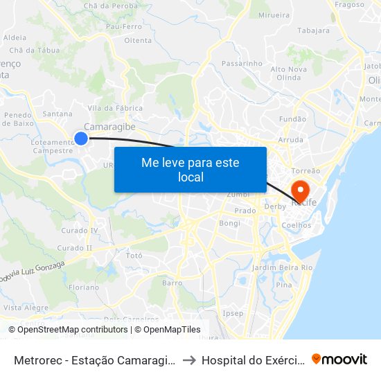 Metrorec - Estação Camaragibe to Hospital do Exército map