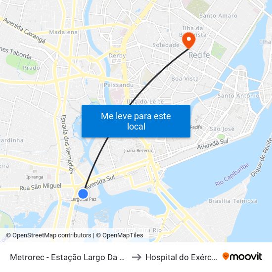 Metrorec - Estação Largo Da Paz to Hospital do Exército map