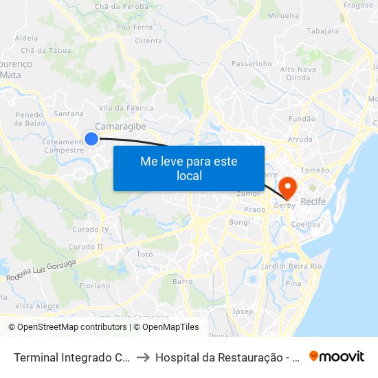 Terminal Integrado Camaragibe to Hospital da Restauração - Neurocirurgia map