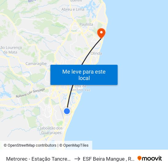 Metrorec - Estação Tancredo Neves to ESF Beira Mangue , Rio Doce map