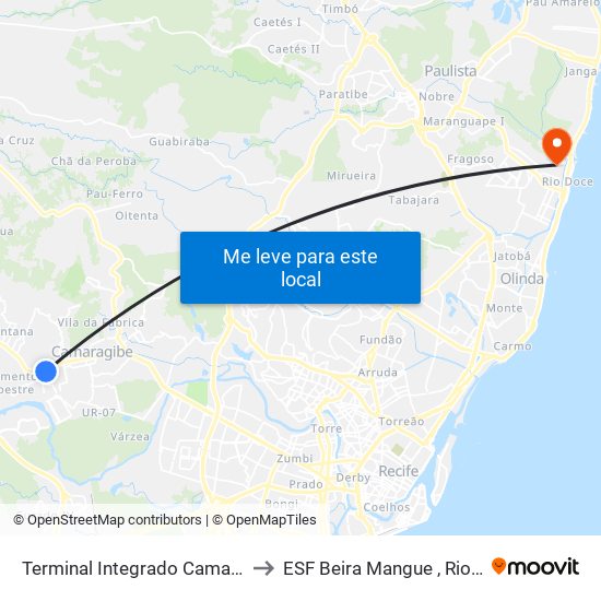 Terminal Integrado Camaragibe to ESF Beira Mangue , Rio Doce map