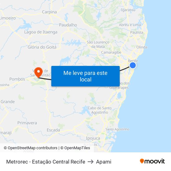 Metrorec - Estação Central Recife to Apami map