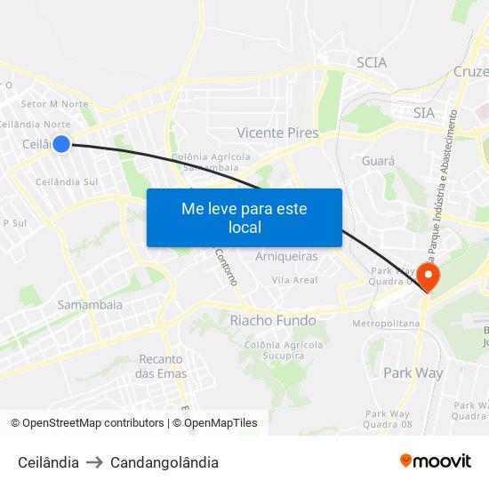 Ceilândia to Candangolândia map