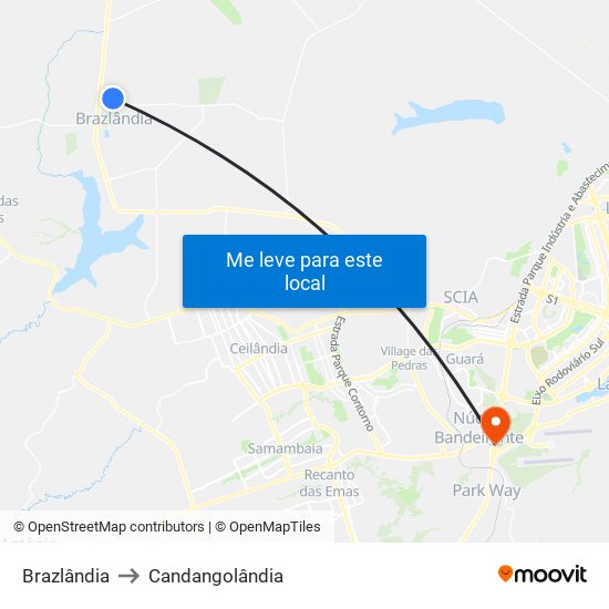 Brazlândia to Candangolândia map