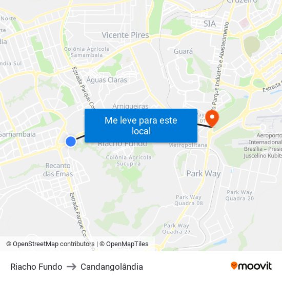 Riacho Fundo to Candangolândia map