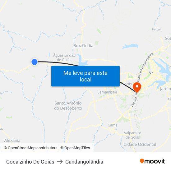 Cocalzinho De Goiás to Candangolândia map
