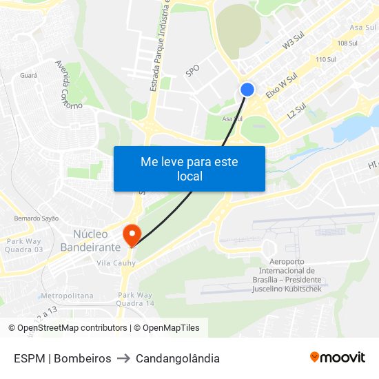 ESPM | Bombeiros to Candangolândia map