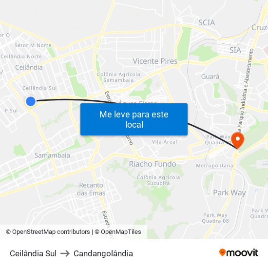 Ceilândia Sul to Candangolândia map