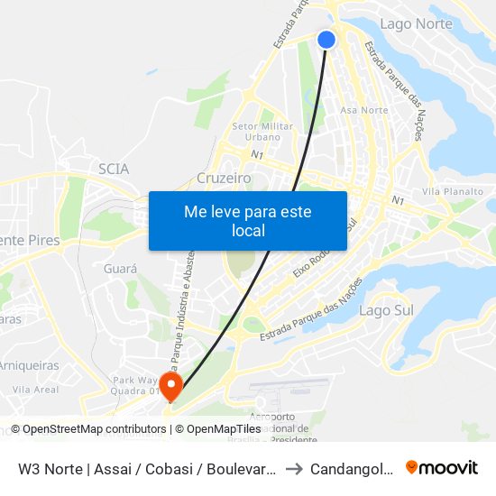 W3 Norte | Assai / Cobasi / Boulevard Shopping to Candangolândia map