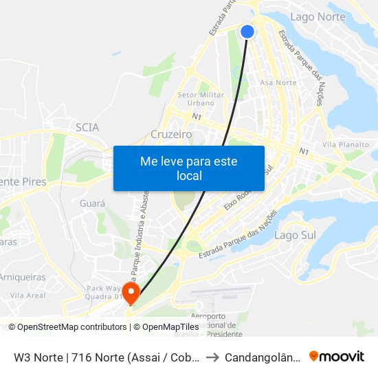 W3 Norte | 716 Norte (Assai / Cobasi) to Candangolândia map