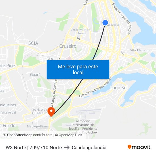 W3 Norte | 709/710 Norte to Candangolândia map