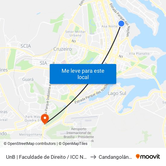 UnB | Faculdade de Direito / ICC Norte to Candangolândia map