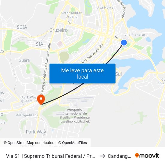 Via S1 | Supremo Tribunal Federal / Praça dos Três Poderes to Candangolândia map