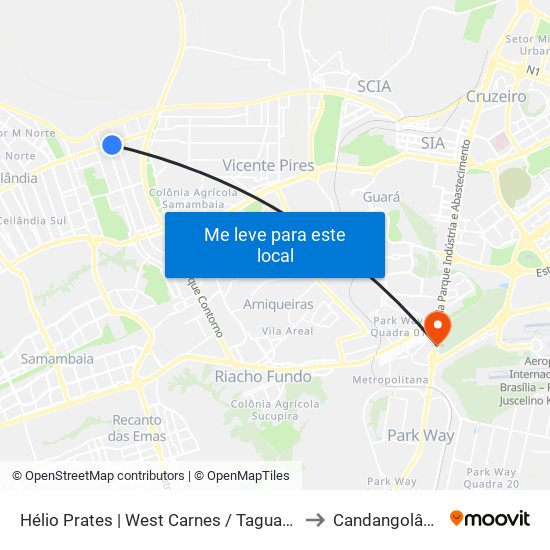 Hélio Prates | West Carnes / Taguacenter to Candangolândia map
