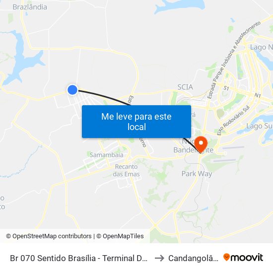 Br 070 Sentido Brasília - Terminal Do Setor O to Candangolândia map
