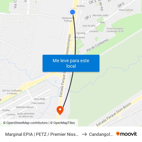 Marginal EPIA | PETZ / Premier Nissan & Renault to Candangolândia map