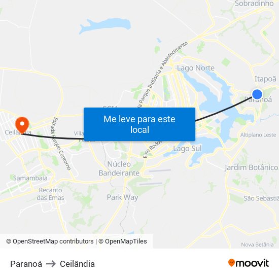 Paranoá to Ceilândia map