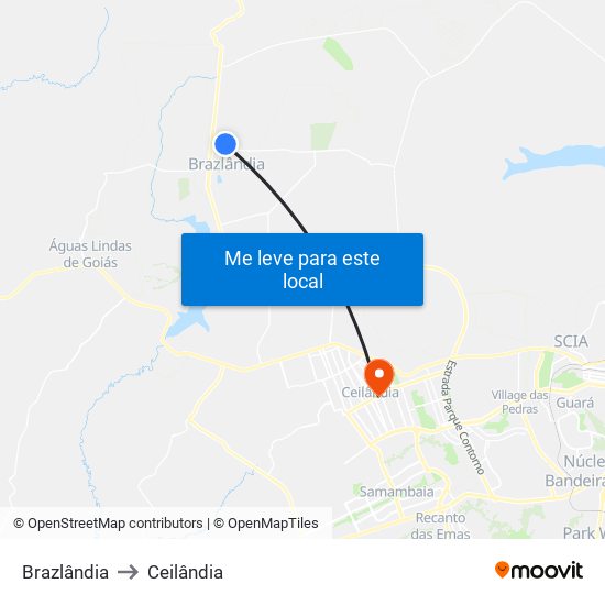 Brazlândia to Ceilândia map