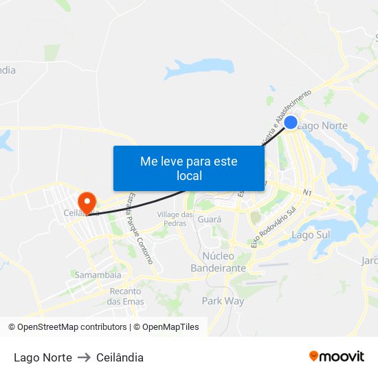 Lago Norte to Ceilândia map