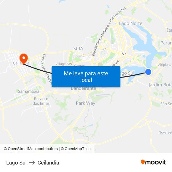 Lago Sul to Ceilândia map