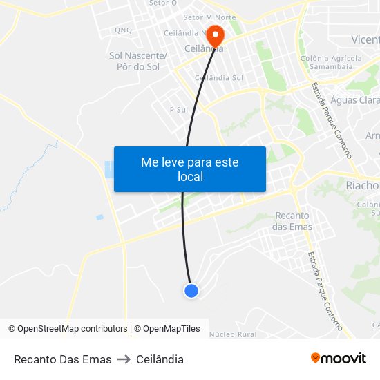 Recanto Das Emas to Ceilândia map