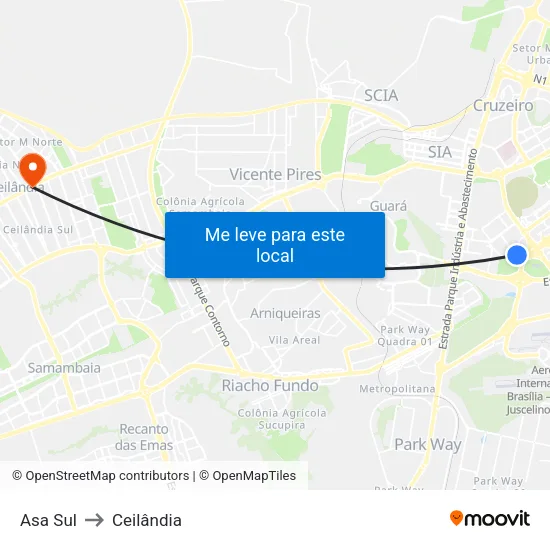Asa Sul to Ceilândia map
