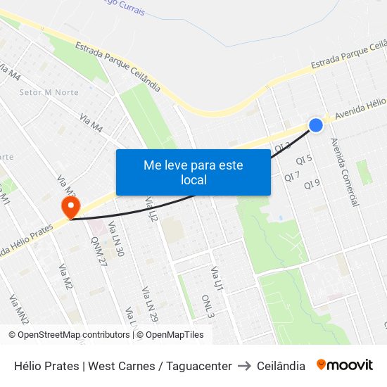 Hélio Prates | West Carnes / Taguacenter to Ceilândia map
