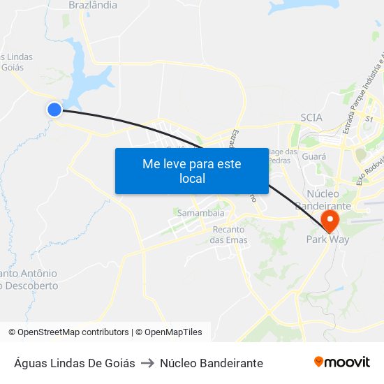 Águas Lindas De Goiás to Núcleo Bandeirante map