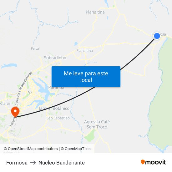 Formosa to Núcleo Bandeirante map