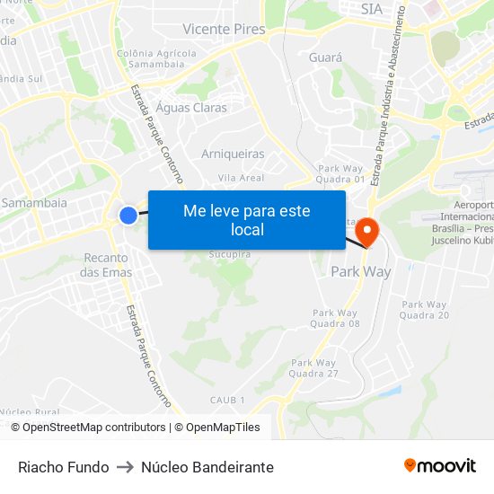 Riacho Fundo to Núcleo Bandeirante map