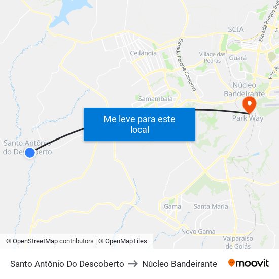Santo Antônio Do Descoberto to Núcleo Bandeirante map
