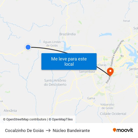 Cocalzinho De Goiás to Núcleo Bandeirante map