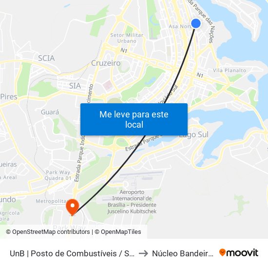 UnB | Posto de Combustíveis / Subway to Núcleo Bandeirante map