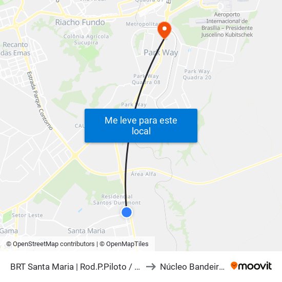 BRT Santa Maria | Rod.P.Piloto / W3 Sul to Núcleo Bandeirante map