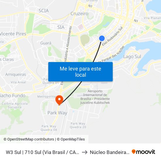 W3 Sul | 710 Sul (Via Brasil / CASEB) to Núcleo Bandeirante map