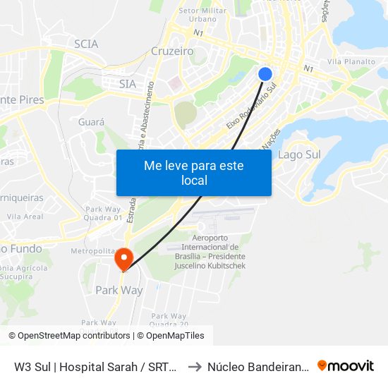 W3 Sul | Hospital Sarah / SRTVS to Núcleo Bandeirante map