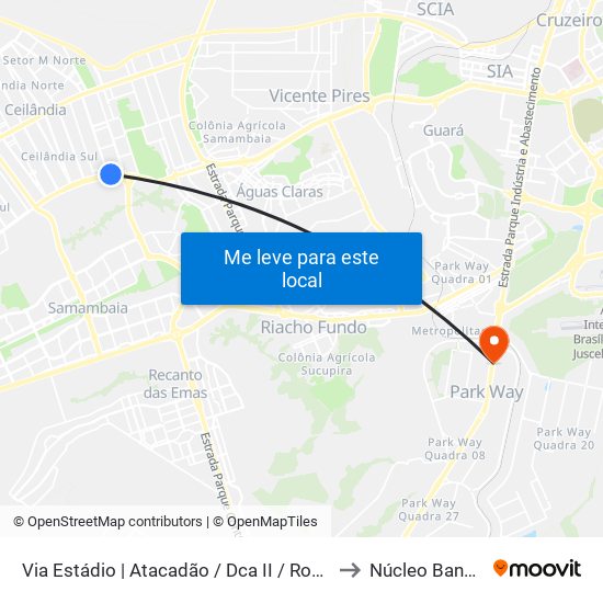 Via Estádio | Atacadão / Dca II / Rodoviária / Estádio to Núcleo Bandeirante map