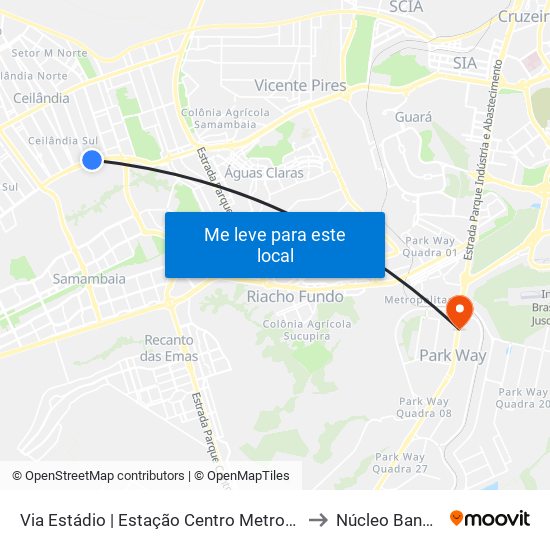 Via Estádio | Estação Centro Metropolitano / Detran to Núcleo Bandeirante map
