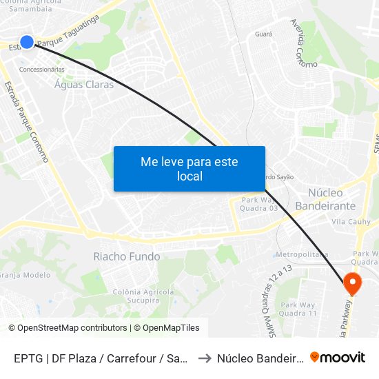 EPTG | DF Plaza / Carrefour / Sam's Club to Núcleo Bandeirante map