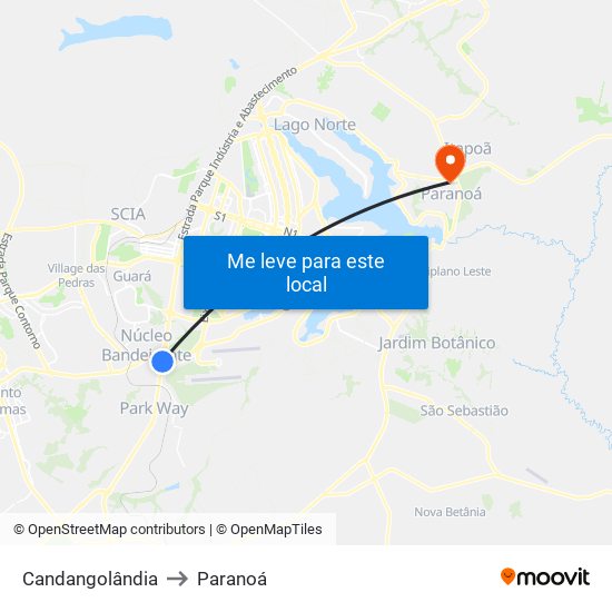 Candangolândia to Paranoá map