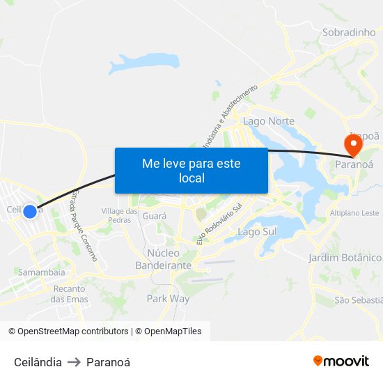 Ceilândia to Paranoá map