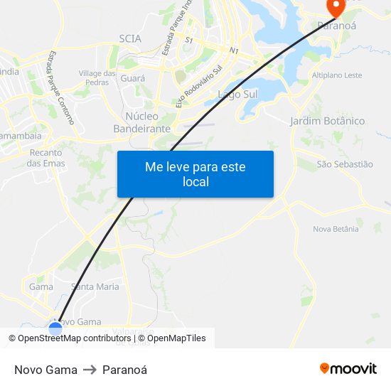 Novo Gama to Paranoá map