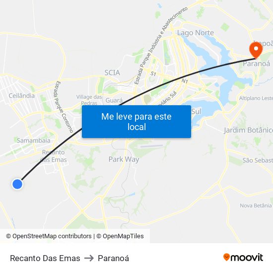 Recanto Das Emas to Paranoá map