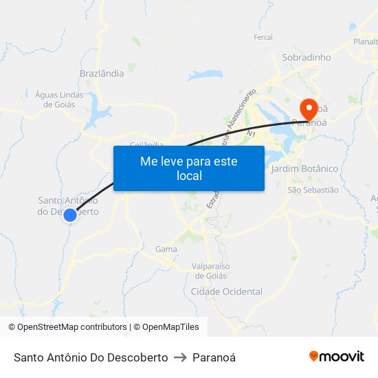 Santo Antônio Do Descoberto to Paranoá map